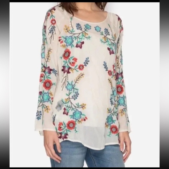 JOHNNY WAS KIKIMU HEAVILY EMBROIDERED BLOUSE TUNIC BOHO MSRP $268usd - Picture 2 of 6
